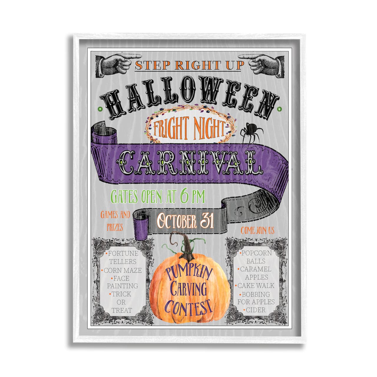 Stupell Industries Halloween Fright Night Carnival Sign Framed Giclee Art